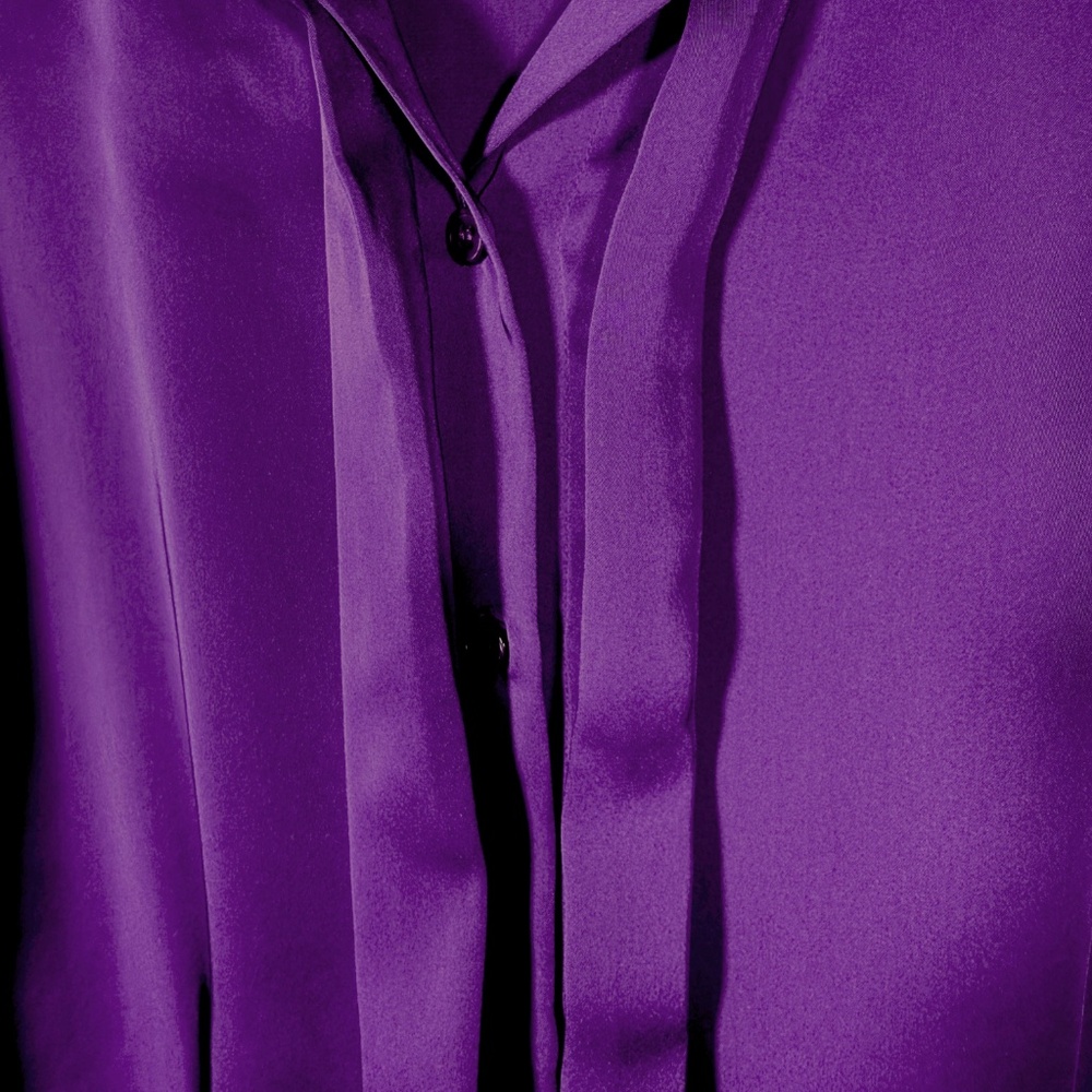 Vintage TESS - Purple Silky Flowy Blouse Button Front Long Sleeve - Size 14 - Picture 5 of 5